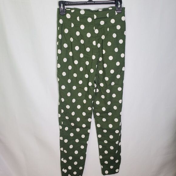 Zara Green Polka Dot Linen Blend Pants Size Small - Picture 7 of 8